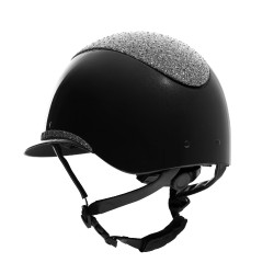 Casco de lujo con amplia visera y pedrería homologado EN 1384-2023 Equestro Negro / plata