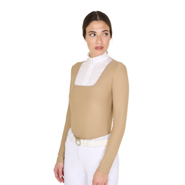 Polo de concurso Mujer de Manga Larga con Inserciones de Malla Equestro Beige