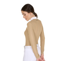 Polo de concurso Mujer de Manga Larga con Inserciones de Malla Equestro Beige