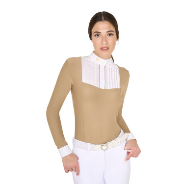 Polo de concurso Mujer Mangas Largas con Pliegues en Algodón Equestro Polo de concurso Mujer Mangas Largas con Pliegues en Algodón Equestro