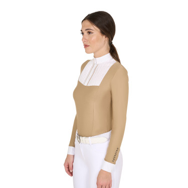 Polo de concurso Mujer Mangas Largas con Pliegues en Algodón Equestro Polo de concurso Mujer Mangas Largas con Pliegues en Algodón Equestro