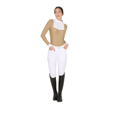 Polo de concurso Mujer Mangas Largas con Pliegues en Algodón Equestro Polo de concurso Mujer Mangas Largas con Pliegues en Algodón Equestro