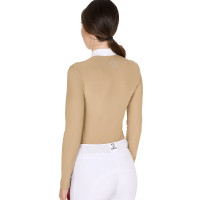 Polo de concurso Mujer Manga Larga con Strass Equestro Beige Polo de concurso Mujer Manga Larga con Strass Equestro Beige