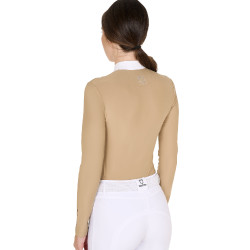 Polo de concurso Mujer Manga Larga con Strass Equestro Beige