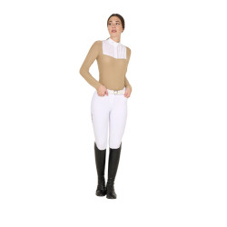 Polo de concurso Mujer Manga Larga con Strass Equestro Beige