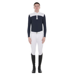 Polo de concurso Hombre Mangas Largas con Botones Equestro Blanco / marino