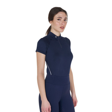 Polo de entrenamiento técnico ajustado con cremallera para mujer Equestro Americana marina Azul marino