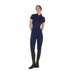 Polo de entrenamiento técnico ajustado con cremallera para mujer Equestro Americana marina Azul marino