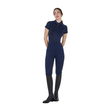 Polo de entrenamiento técnico ajustado con cremallera para mujer Equestro Americana marina Azul marino