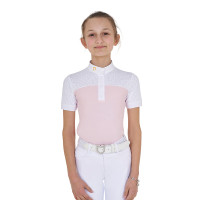 Polo de niña de concurso con mangas cortas y botones con malla Equestro Bailarina