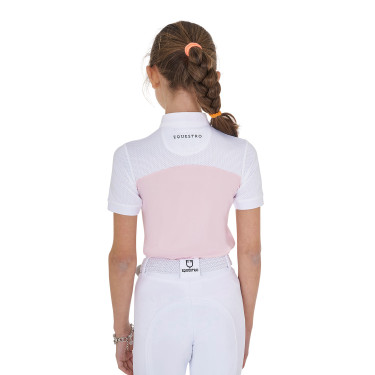 Polo de niña de concurso con mangas cortas y botones con malla Equestro Polo de niña de concurso con mangas cortas y botones con malla Equestro