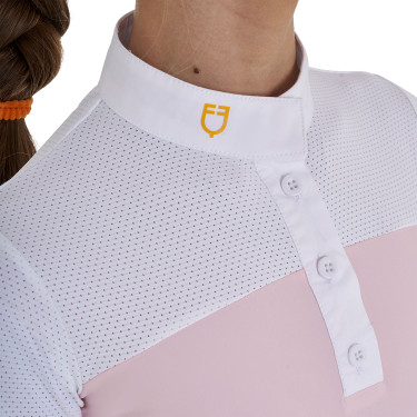 Polo de niña de concurso con mangas cortas y botones con malla Equestro Polo de niña de concurso con mangas cortas y botones con malla Equestro