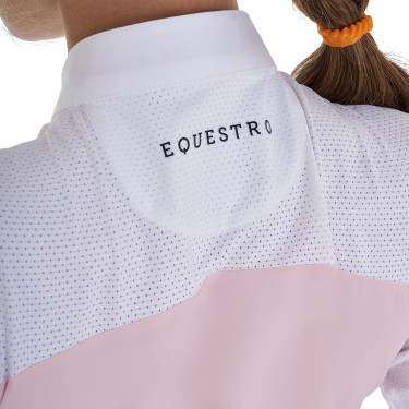 Polo de niña de concurso con mangas cortas y botones con malla Equestro Polo de niña de concurso con mangas cortas y botones con malla Equestro