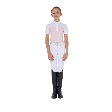 Polo de niña de concurso con mangas cortas y botones con malla Equestro Polo de niña de concurso con mangas cortas y botones con malla Equestro