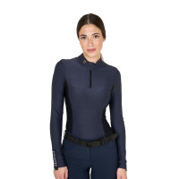 Polo Técnico de Entrenamiento para Mujer de Manga Larga Equestro Americana marina Azul marino