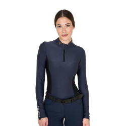 Polo Técnico de Entrenamiento para Mujer de Manga Larga Equestro Americana marina Azul marino