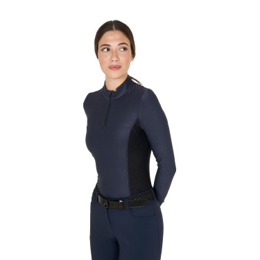 Polo Técnico de Entrenamiento para Mujer de Manga Larga Equestro Americana marina Azul marino