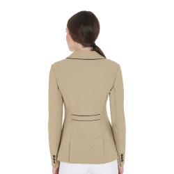 Chaqueta de concurso para mujer en tejido técnico elástico Equestro Incienso Beige