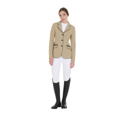 Chaqueta de concurso para mujer en tejido técnico elástico Equestro Incienso Beige