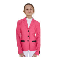 Chaqueta de concurso de tres botones para niña en malla Equestro Oxford tostado Rosa Chaqueta de concurso de tres botones para niña en malla Equestro Oxford tostado Rosa