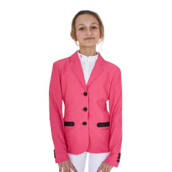Chaqueta de concurso de tres botones para niña en malla Equestro Madreselva Rosa