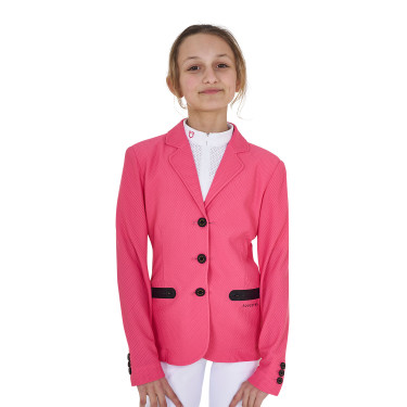 Chaqueta de concurso de tres botones para niña en malla Equestro Madreselva Rosa Chaqueta de concurso de tres botones para niña en malla Equestro Madreselva Rosa