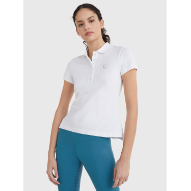 Polo Tommy Hilfiger Equestrian con pedrería de manga corta para mujer Blanco