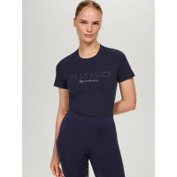 Camiseta Tommy Hilfiger Equestrian Belmont de manga corta con strass para mujer Azul marino Camiseta Tommy Hilfiger Equestrian Belmont de manga corta con strass para mujer Azul marino