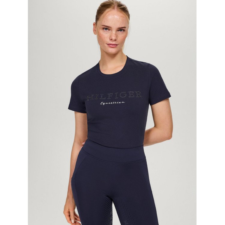 Camiseta Tommy Hilfiger Equestrian Belmont de manga corta con strass para mujer Camiseta Tommy Hilfiger Equestrian Belmont de manga corta con strass para mujer