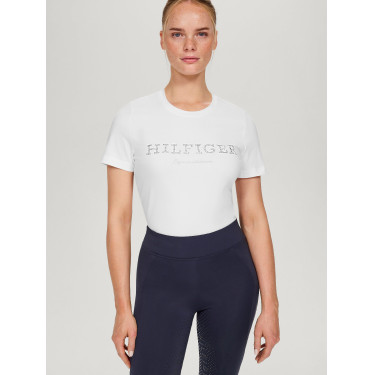 Camiseta Tommy Hilfiger Equestrian Belmont de manga corta con strass para mujer Blanco