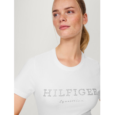 Camiseta Tommy Hilfiger Equestrian Belmont de manga corta con strass para mujer Blanco Camiseta Tommy Hilfiger Equestrian Belmont de manga corta con strass para mujer Blanco