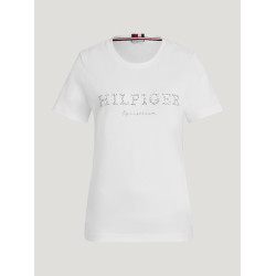 Camiseta Tommy Hilfiger Equestrian Belmont de manga corta con strass para mujer Blanco
