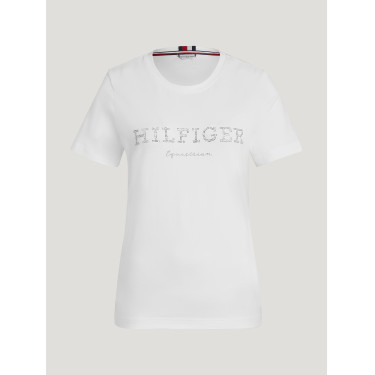 Camiseta Tommy Hilfiger Equestrian Belmont de manga corta con strass para mujer Blanco Camiseta Tommy Hilfiger Equestrian Belmont de manga corta con strass para mujer Blanco