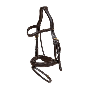 Brida Dy'on colección D muserola combinada trenzada con Pull Back Castaño Marr&amp;oacute;n