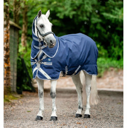 Manta Horseware Rhino Plus Poney Turnout 100g Negro / gris titanio / azul clásico