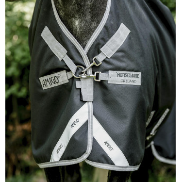 Manta para caballo Horseware High Neck Amigo® Bravo 12 Original 250g 1200D Negro / gris titanio / plata