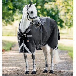 Manta Horseware Rambo 1680D Turnout 250g VL Negro / tormenta / gris plateado