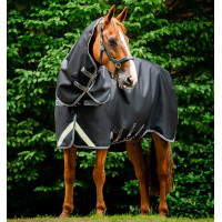 Manta Horseware Rambo 1680D Turnout Plus 100g Negro / tormenta / gris plateado