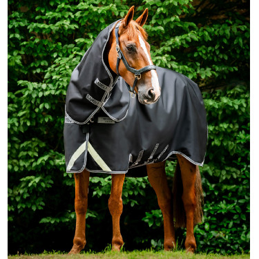 Manta Horseware Rambo 1680D Turnout Plus 100g Negro / tormenta / gris plateado