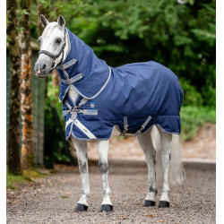 Manta Horseware Rhino Plus Poney Turnout 0g Negro / gris titanio / azul clásico