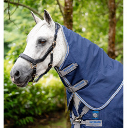 Manta Horseware Rhino Plus Poney Turnout 0g Negro / gris titanio / azul clásico