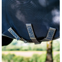 Manta Horseware Rambo 1680D Turnout 0g Marino / tormenta / gris plateado Azul marino