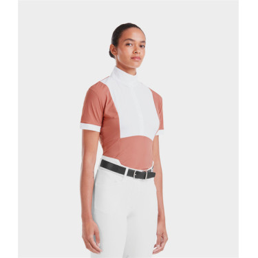 Camisa de concurso Monica Horse Pilot de manga corta para mujer Polvo de ladrillo Rosa