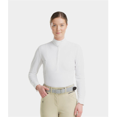 Polo de competición Monica Horse Pilot de manga larga para mujer Blanco