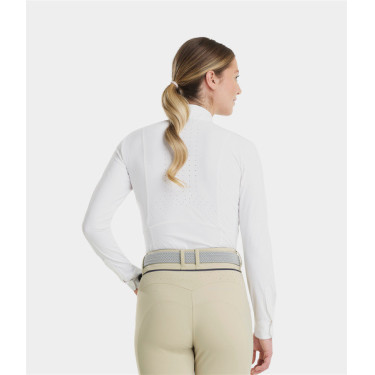 Polo de competición Monica Horse Pilot de manga larga para mujer Blanco