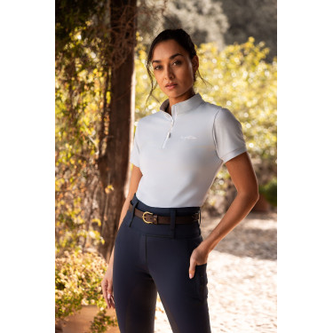 Camiseta de entrenamiento Horze Joie de manga corta para niño Gris amanecer azul