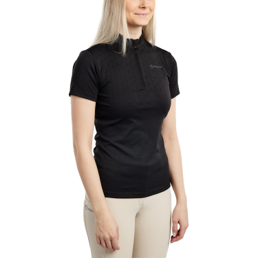 Polo de entrenamiento Montar MoCilia refinado de manga corta Jacquard para mujer Negro