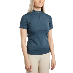 Polo de entrenamiento Montar MoCilia refinado de manga corta Jacquard para mujer Pizarra oscura Gris