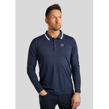 Polo de montar MoDrake para hombre con cuello en contraste y mangas largas Azul marino oscuro