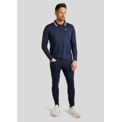 Polo de montar MoDrake para hombre con cuello en contraste y mangas largas Azul marino oscuro